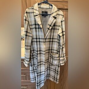 Sanctuary Women's Beige Plaid Button Front Duster Chore Jacket Shacket